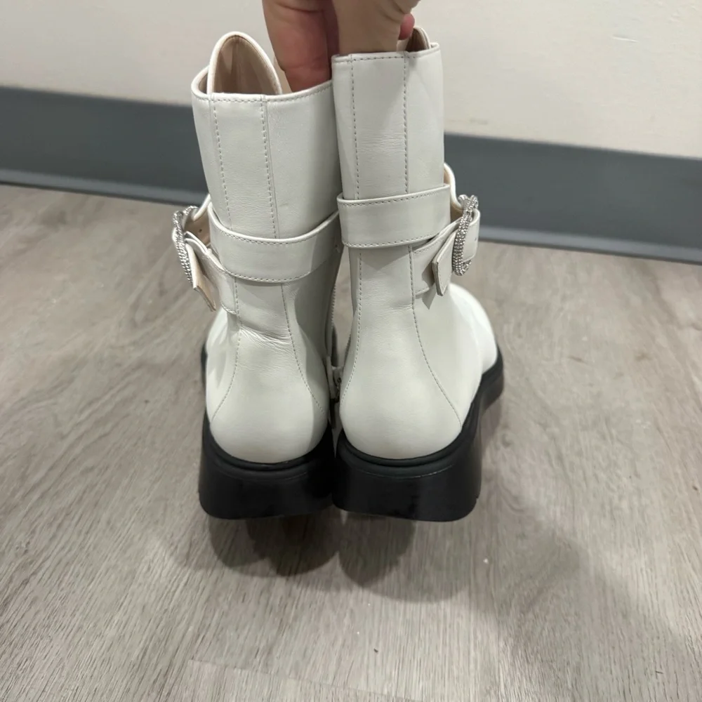 Stuart Weitzman Boots Crystal Bucket Ankle in White Leather
